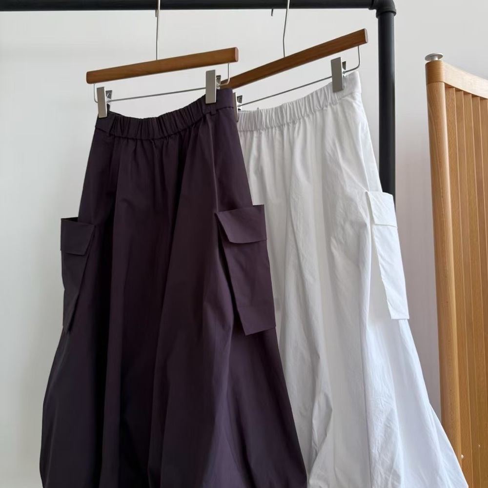 Tibi Gray Midi Bubble Skirt with Pleated Cargo Style - Picture 6 of 8